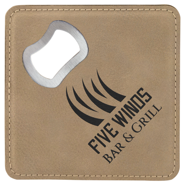 Square Leatherette Coaster and Bottle Opener - Image 2